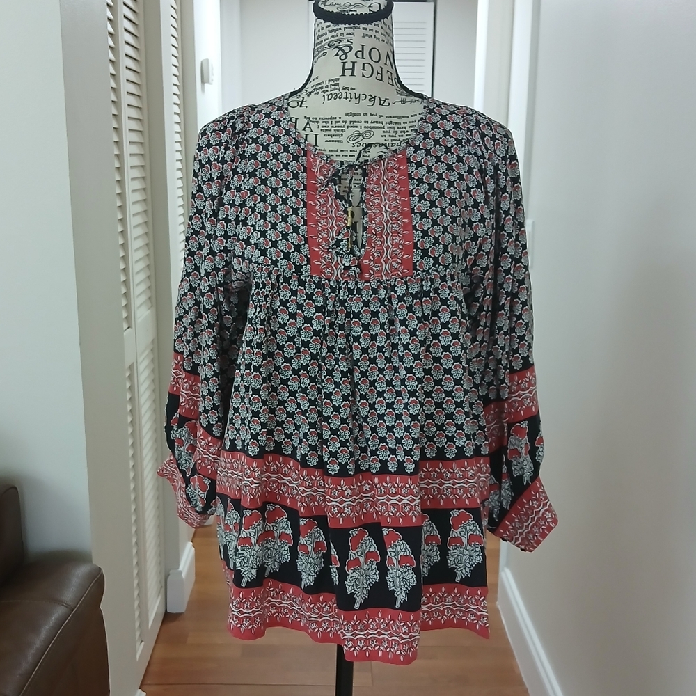 Ulla Johnson Blouse Bea Black/Red Indian Floral‎ Print Silk